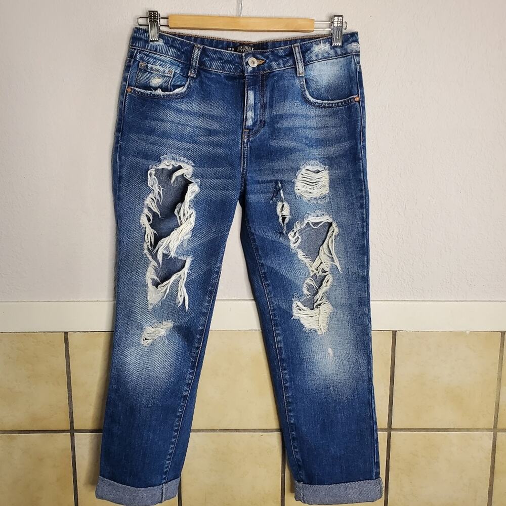 Zara Trafaluc Blue distressed trashed skinny jeans ankle jeans Size 2 mid-rise